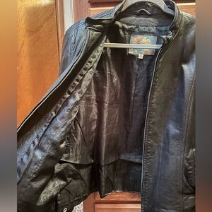wilson leather • biker jacket true vintage rare pin up girl tag vtg black coat